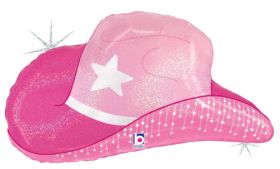 26 inch Betallic Pink Cowgirl Hat Shape Foil Balloon - Pkg