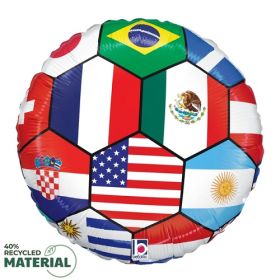18 inch Betallic Soccer Ball All Nations Foil Balloon - flat