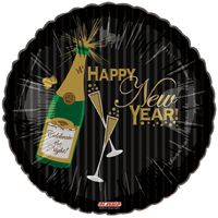 18" Foil Mylar Happy New Year Round Balloon - Sparkling Champagne