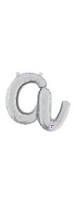 14 inch Betalllic Silver Script Letter a Foil Balloon - Pkg - AIR FILL ONLY