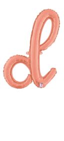 14 inch Betalllic Rose Gold Script Letter d Foil Balloon - Pkg - AIR FILL ONLY