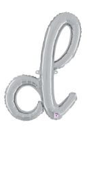 14 inch Betalllic Silver Script Letter d Foil Balloon - Pkg - AIR FILL ONLY