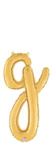 14 inch Betalllic Gold Script Letter g Foil Balloon - Pkg - AIR FILL ONLY