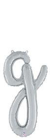 14 inch Betalllic Silver Script Letter g Foil Balloon - Pkg - AIR FILL ONLY