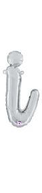 14 inch Betalllic Silver Script Letter i Foil Balloon - Pkg - AIR FILL ONLY