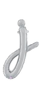 14 inch Betalllic Silver Script Letter j Foil Balloon - Pkg - AIR FILL ONLY
