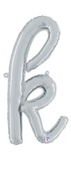 14 inch Betalllic Silver Script Letter k Foil Balloon - Pkg - AIR FILL ONLY