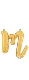 14 inch Betalllic Gold Script Letter m Foil Balloon - Pkg - AIR FILL ONLY