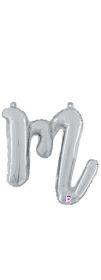 14 inch Betalllic Silver Script Letter m Foil Balloon - Pkg - AIR FILL ONLY