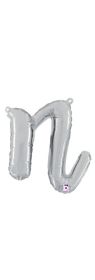 14 inch Betalllic Silver Script Letter n Foil Balloon - Pkg - AIR FILL ONLY