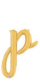 14 inch Betalllic Gold Script Letter p Foil Balloon - Pkg - AIR FILL ONLY