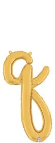14 inch Betalllic Gold Script Letter q Foil Balloon - Pkg - AIR FILL ONLY
