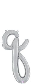 14 inch Betalllic Silver Script Letter q Foil Balloon - Pkg - AIR FILL ONLY