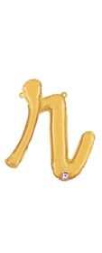 14 inch Betalllic Gold Script Letter r Foil Balloon - Pkg - AIR FILL ONLY