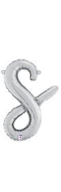 14 inch Betalllic Silver Script Letter s Foil Balloon - Pkg - AIR FILL ONLY