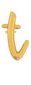 14 inch Betalllic Gold Script Letter t Foil Balloon - Pkg - AIR FILL ONLY