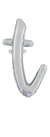 14 inch Betalllic Silver Script Letter t Foil Balloon - Pkg - AIR FILL ONLY