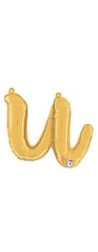 14 inch Betalllic Gold Script Letter u Foil Balloon - Pkg - AIR FILL ONLY