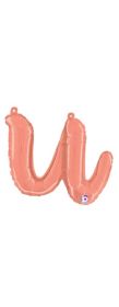 14 inch Betalllic Rose Gold Script Letter u Foil Balloon - Pkg - AIR FILL ONLY