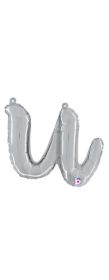 14 inch Betalllic Silver Script Letter u Foil Balloon - Pkg - AIR FILL ONLY