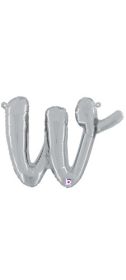 14 inch Betalllic Silver Script Letter w Foil Balloon - Pkg - AIR FILL ONLY