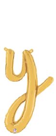 14 inch Betalllic Gold Script Letter y Foil Balloon - Pkg - AIR FILL ONLY