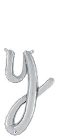 14 inch Betalllic Silver Script Letter y Foil Balloon - Pkg - AIR FILL ONLY