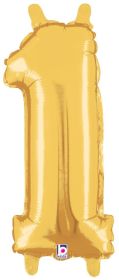 14 inch Betalllic Gold Number 1 Foil Balloon - Pkg - AIR FILL ONLY