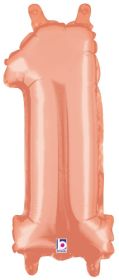 14 inch Betalllic Rose Gold Number 1 Foil Balloon - Pkg - AIR FILL ONLY