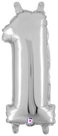 14 inch Betalllic Silver Number 1 Foil Balloon - Pkg - AIR FILL ONLY