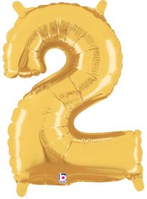 14 inch Betalllic Gold Number 2 Foil Balloon - Pkg - AIR FILL ONLY
