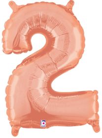 14 inch Betalllic Rose Gold Number 2 Foil Balloon - Pkg - AIR FILL ONLY
