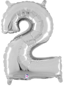 14 inch Betalllic Silver Number 2 Foil Balloon - Pkg - AIR FILL ONLY