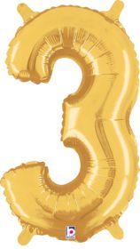14 inch Betalllic Gold Number 3 Foil Balloon - Pkg - AIR FILL ONLY
