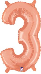 14 inch Betalllic Rose Gold Number 3 Foil Balloon - Pkg - AIR FILL ONLY