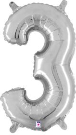 14 inch Betalllic Silver Number 3 Foil Balloon - Pkg - AIR FILL ONLY
