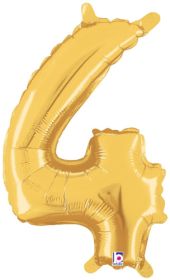 14 inch Betalllic Gold Number 4 Foil Balloon - Pkg - AIR FILL ONLY