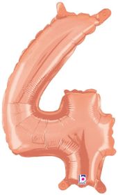 14 inch Betalllic Rose Gold Number 4 Foil Balloon - Pkg - AIR FILL ONLY