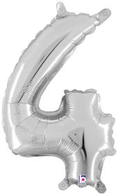 14 inch Betalllic Silver Number 4 Foil Balloon - Pkg - AIR FILL ONLY