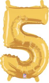 14 inch Betalllic Gold Number 5 Foil Balloon - Pkg - AIR FILL ONLY