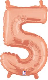 14 inch Betalllic Rose Gold Number 5 Foil Balloon - Pkg - AIR FILL ONLY