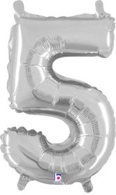 14 inch Betalllic Silver Number 5 Foil Balloon - Pkg - AIR FILL ONLY