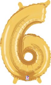 14 inch Betalllic Gold Number 6 Foil Balloon - Pkg - AIR FILL ONLY