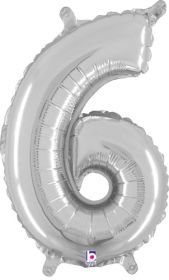 14 inch Betalllic Silver Number 6 Foil Balloon - Pkg - AIR FILL ONLY