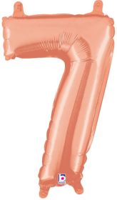 14 inch Betalllic Rose Gold Number 7 Foil Balloon - Pkg - AIR FILL ONLY