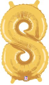 14 inch Betalllic Gold Number 8 Foil Balloon - Pkg - AIR FILL ONLY