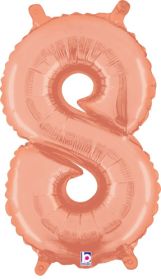 14 inch Betalllic Rose Gold Number 8 Foil Balloon - Pkg - AIR FILL ONLY