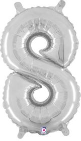 14 inch Betalllic Silver Number 8 Foil Balloon - Pkg - AIR FILL ONLY