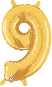 14 inch Betalllic Gold Number 9 Foil Balloon - Pkg - AIR FILL ONLY