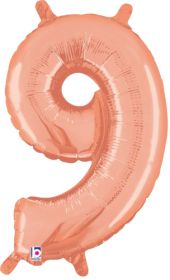 14 inch Betalllic Rose Gold Number 9 Foil Balloon - Pkg - AIR FILL ONLY